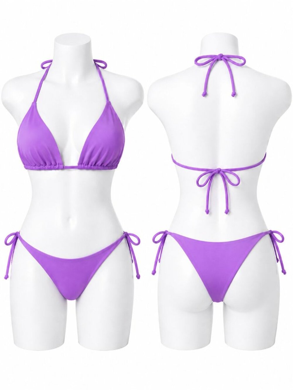 A13 MedPurple String Bikini Triangle Top High Cut Cheeky Bottom Tie Side NWOT - Picture 2 of 4